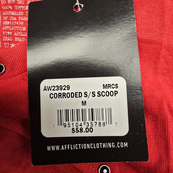 NEW NWT Women's Affliction Red Rhinestone Scoop Neck Tee | Size Medium - Picture 9 of 9